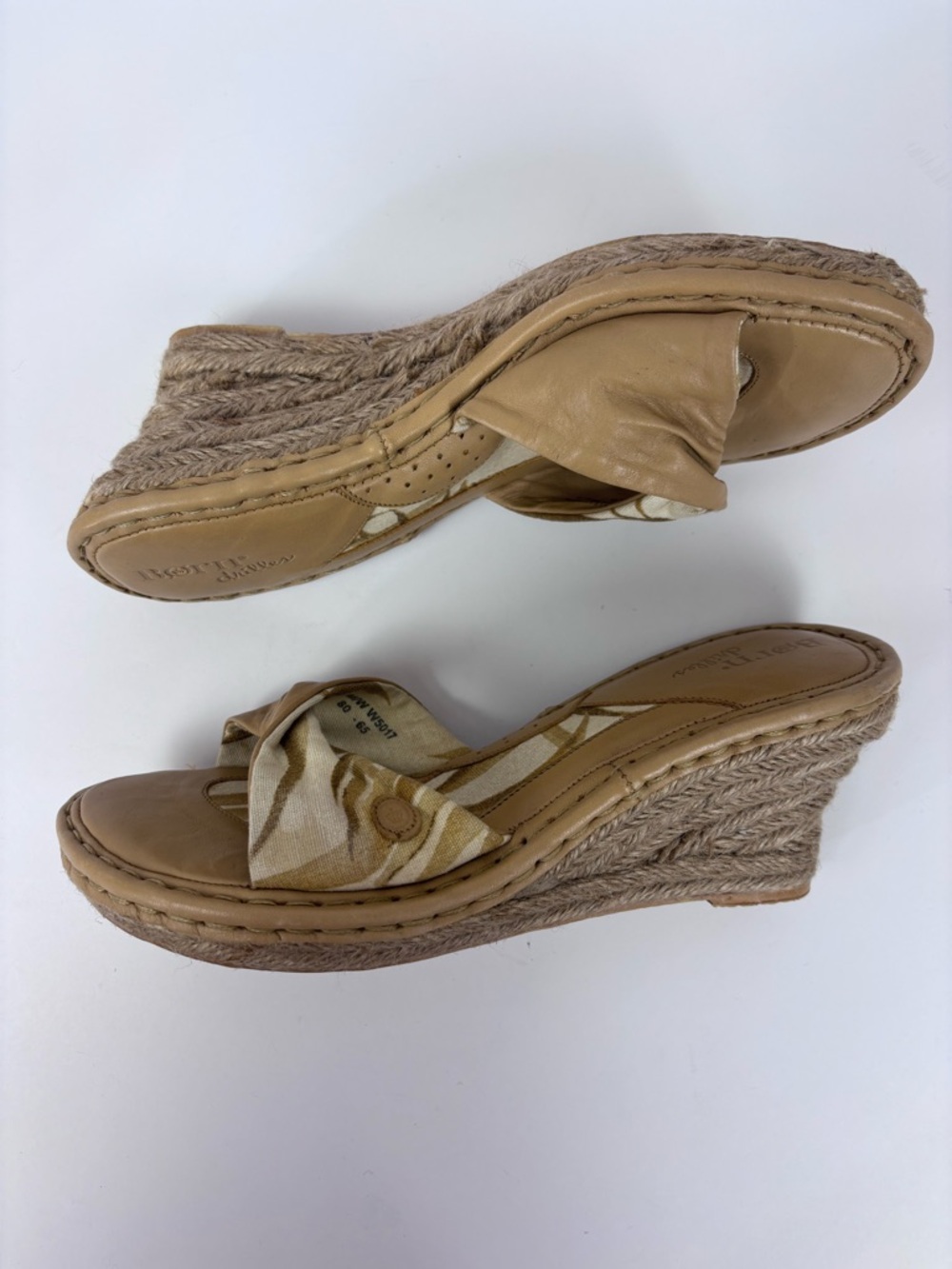 Born Drilles Espadrille Wedge Slide Sandals Leather Fabric Boho Slip-On Tan 8 - Picture 8 of 16